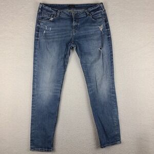 Silver Jeans Womens‎ 33x29 Blue Girlfriend Skinny Medium Wash Distress Denim